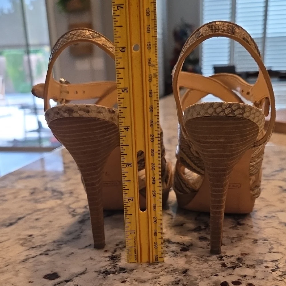 Coach Snakeskin Strappy Heels in Tan and Brown - Picture 6 of 10